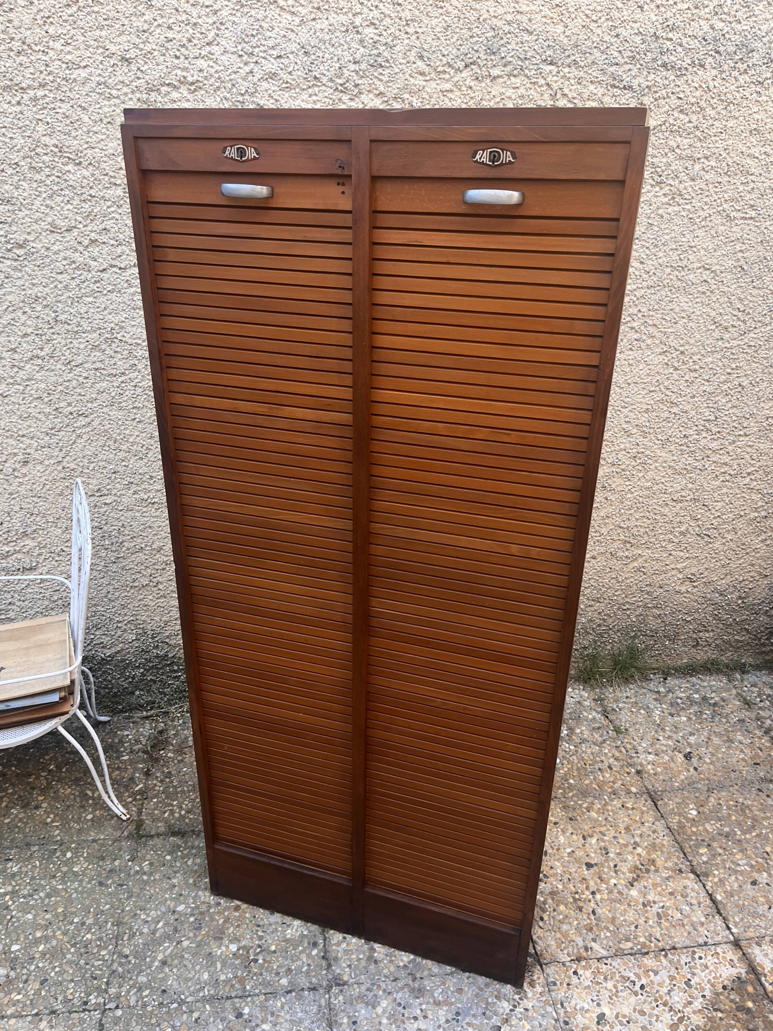 Classeur double à rideaux en bois Radia, années 50-60