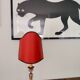French Art Nouveau Crystal Red Silk Half Shade Table Lamp, 1940s