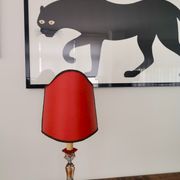 French Art Nouveau Crystal Red Silk Half Shade Table Lamp, 1940s