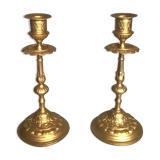 Pair of art-deco candlesticks with floral motifs and palmettes 20th century