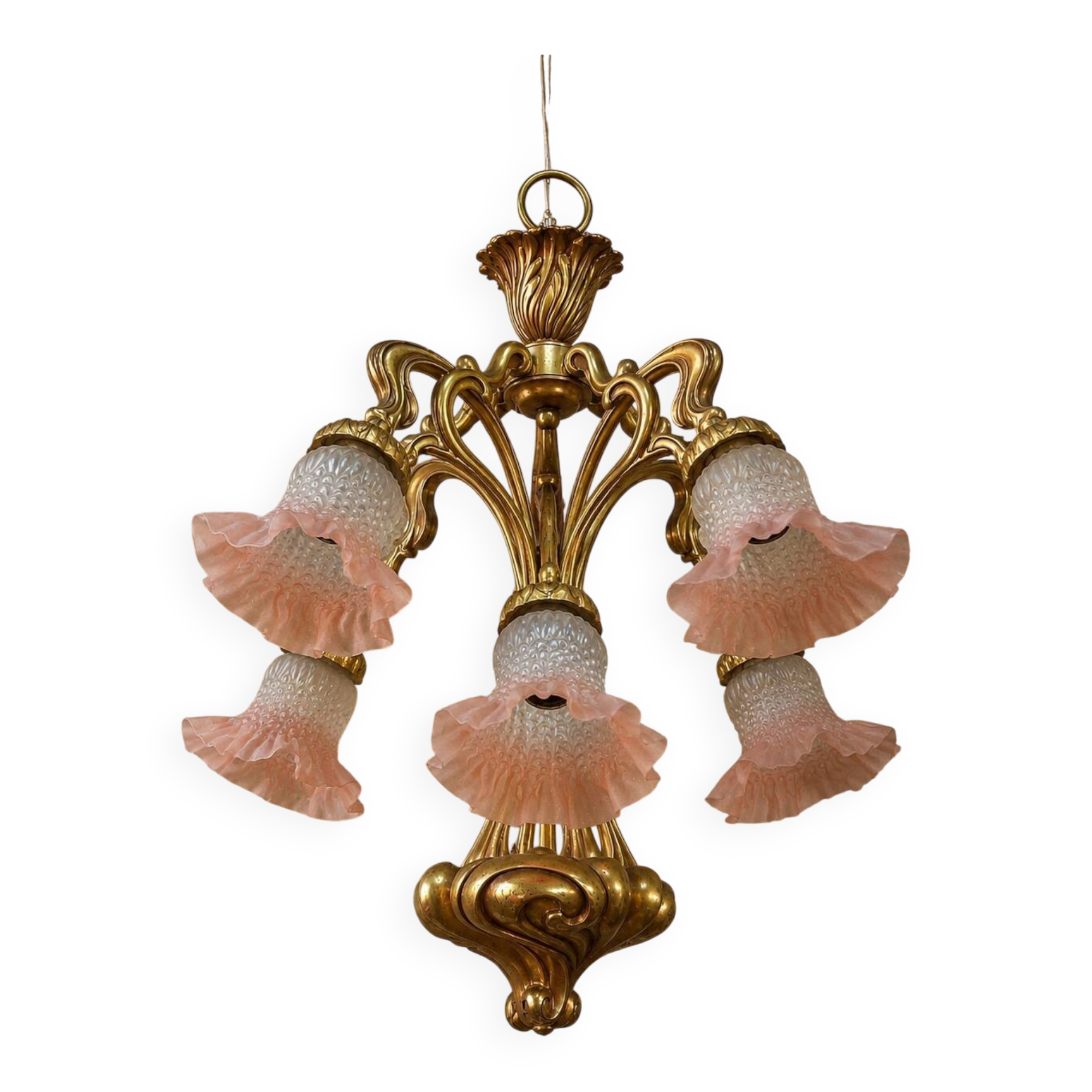 Art Nouveau bronze chandelier with five lights / Nancy school style