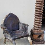 Fauteuil en corne et cuir ancien - 1950s