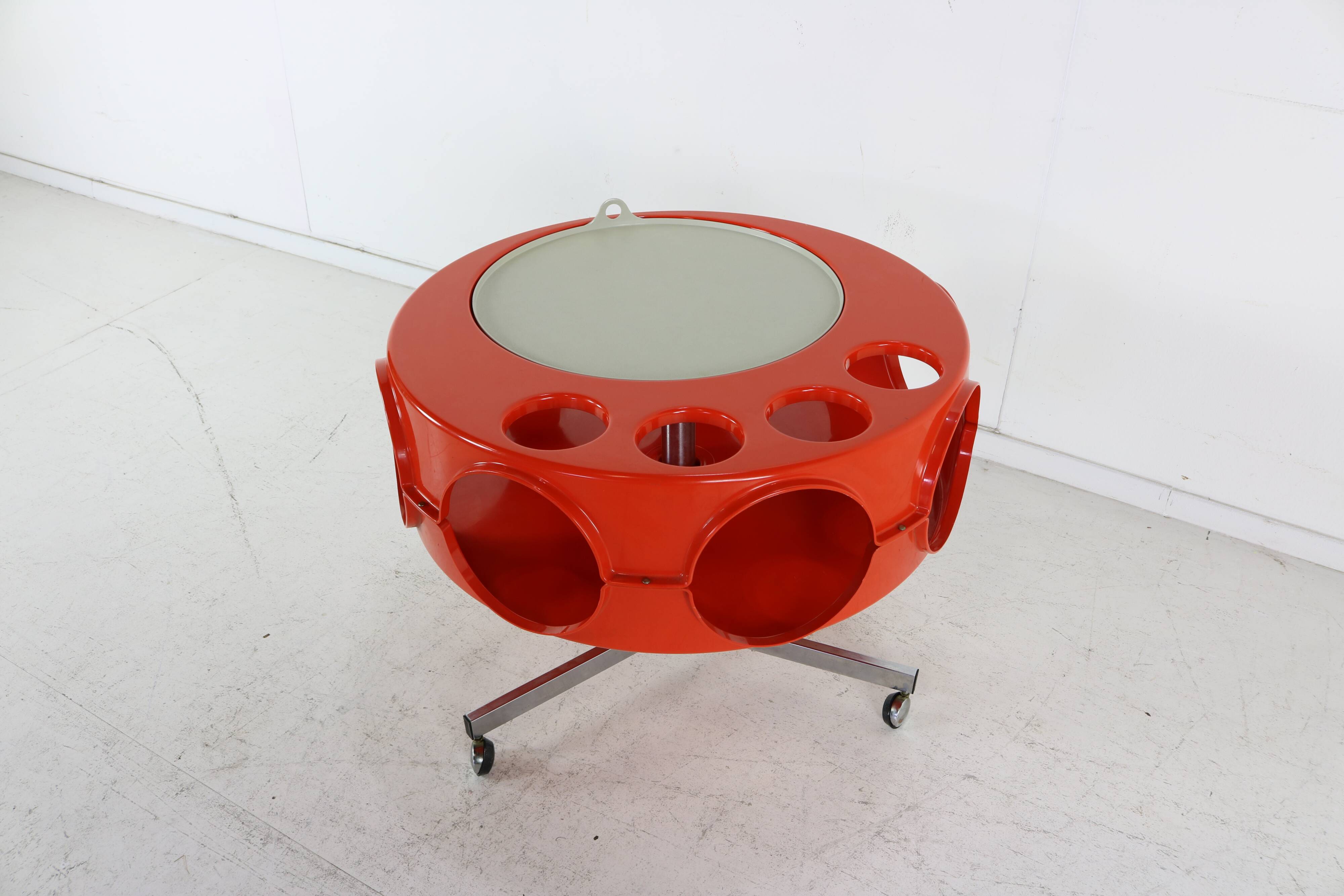 Space age 70s orange syntheric bar on casters