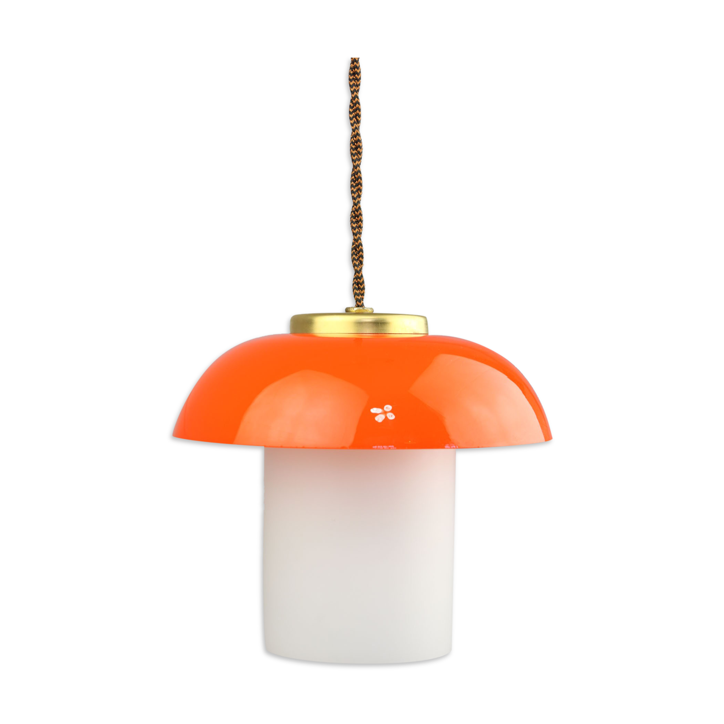 Mid-century orange glass & brass mushroom pendant lamp