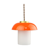 Suspension en verre orange et champignon en laiton du milieu du siècle