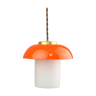 Mid-century orange glass & brass mushroom pendant lamp