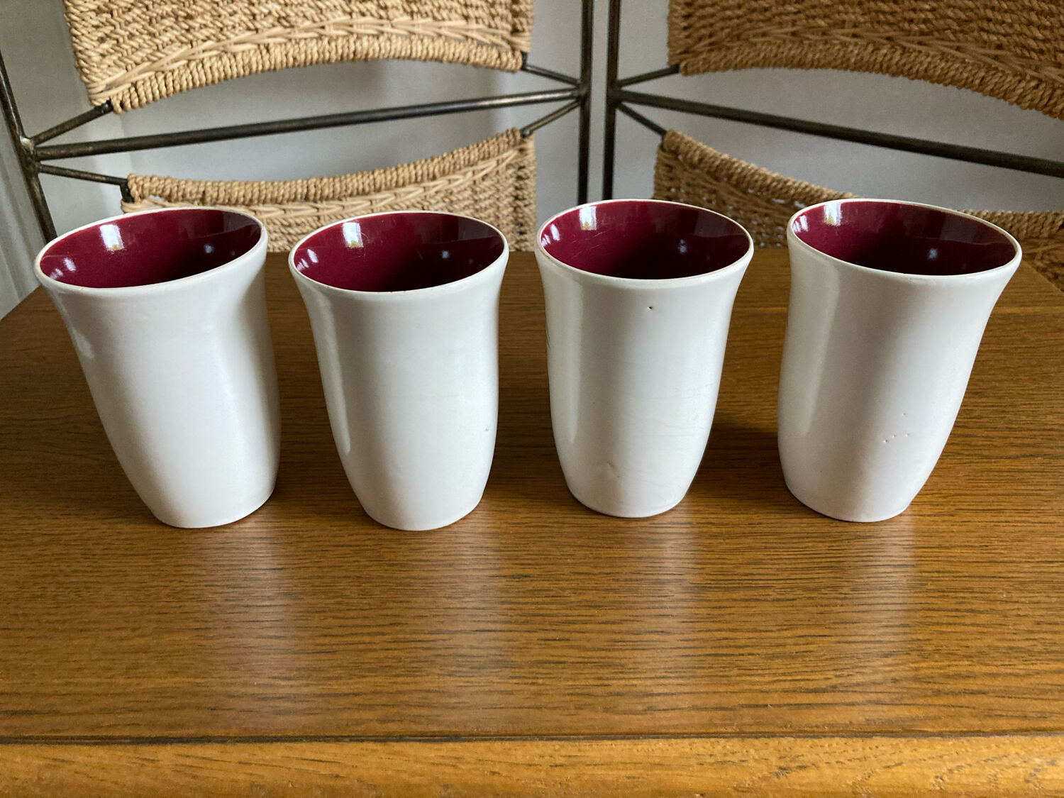 Set of four enameled stoneware glasses
