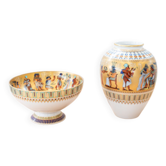 Kaiser "Theben" set of 2 porcelain vases, Egyptian motif.