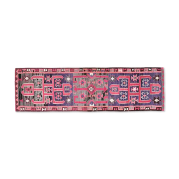 1970s Vintage Turkish Oushak Handmade Wool Cotton Pink Runner Rug 99x331