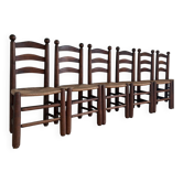 Lot de 6 chaises en bois massif/ paillées / style Dudouyt
