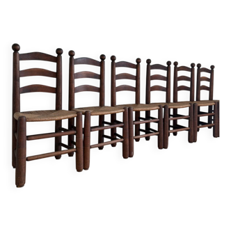 Set of 6 solid wood chairs / straw / Dudouyt style