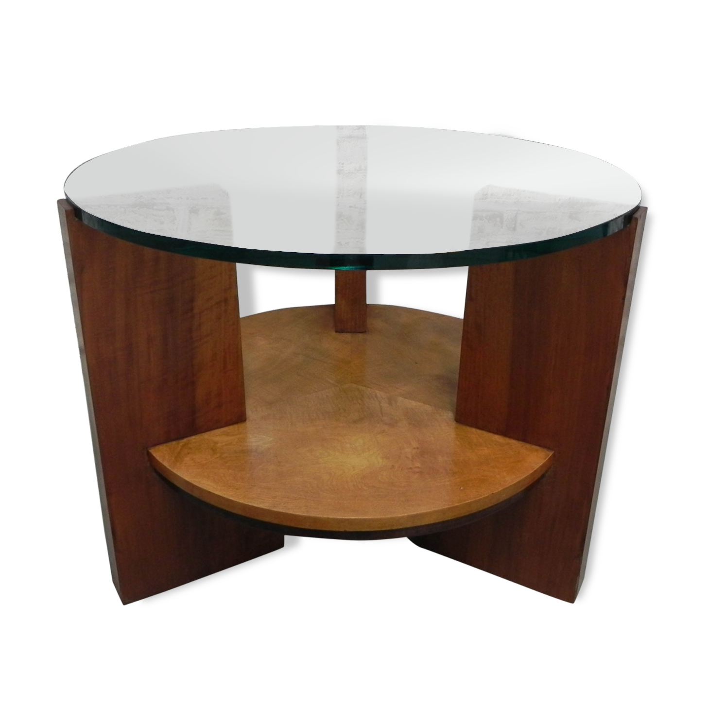 Art Deco coffee table with thick glass top