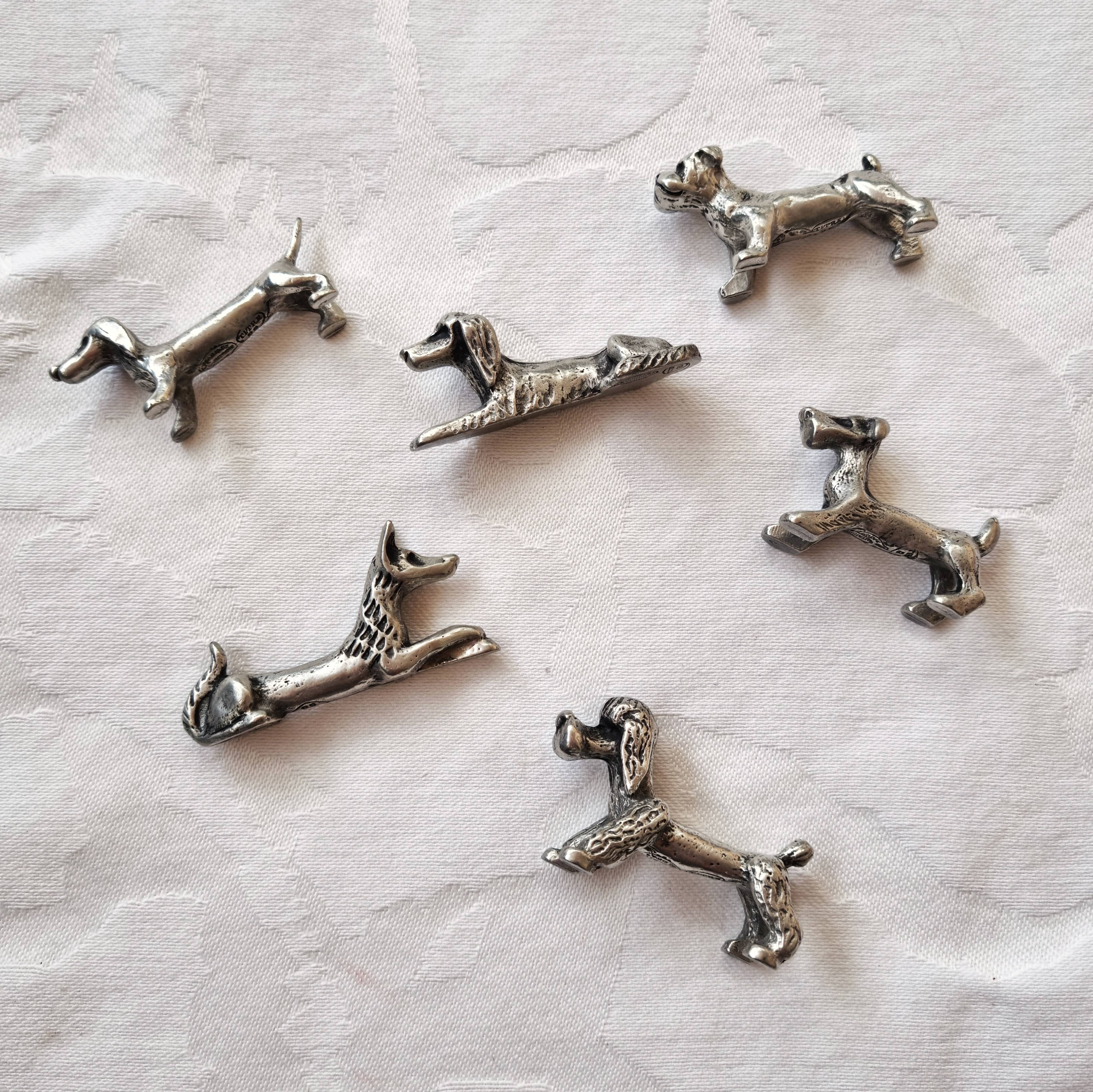 Set of 6 tin dog knife holders