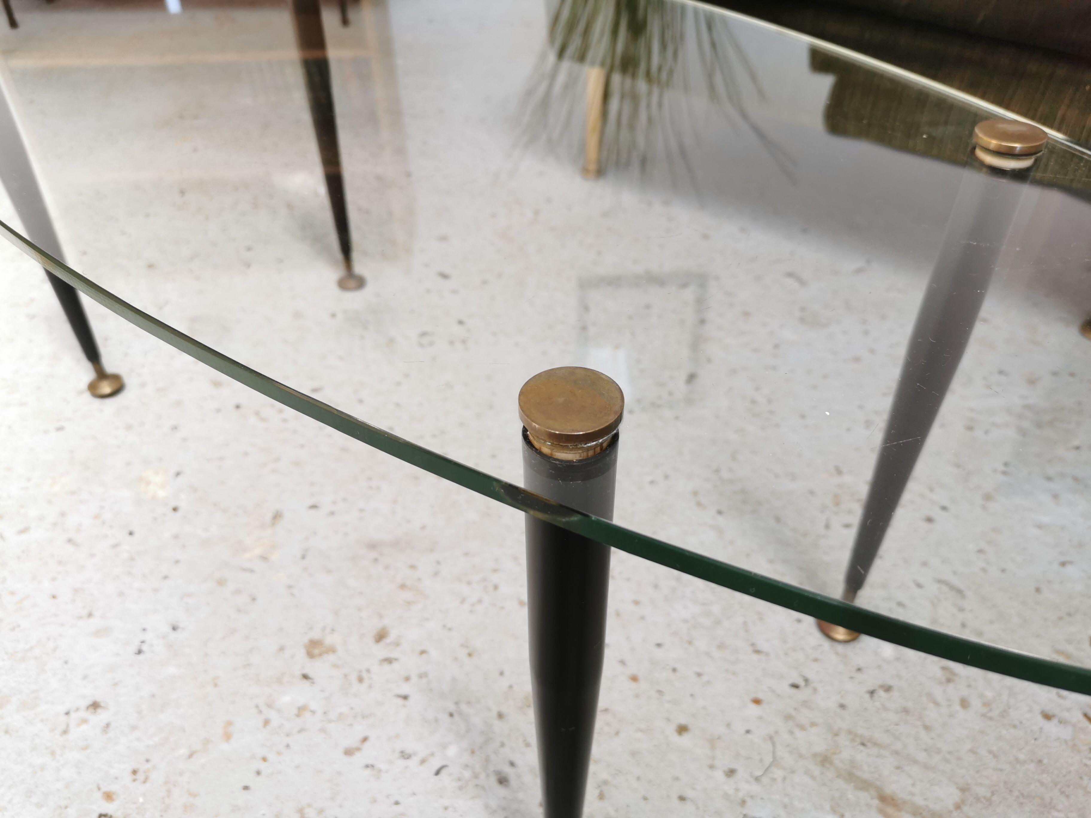 Table basse vintage 1950 verre métal et laiton