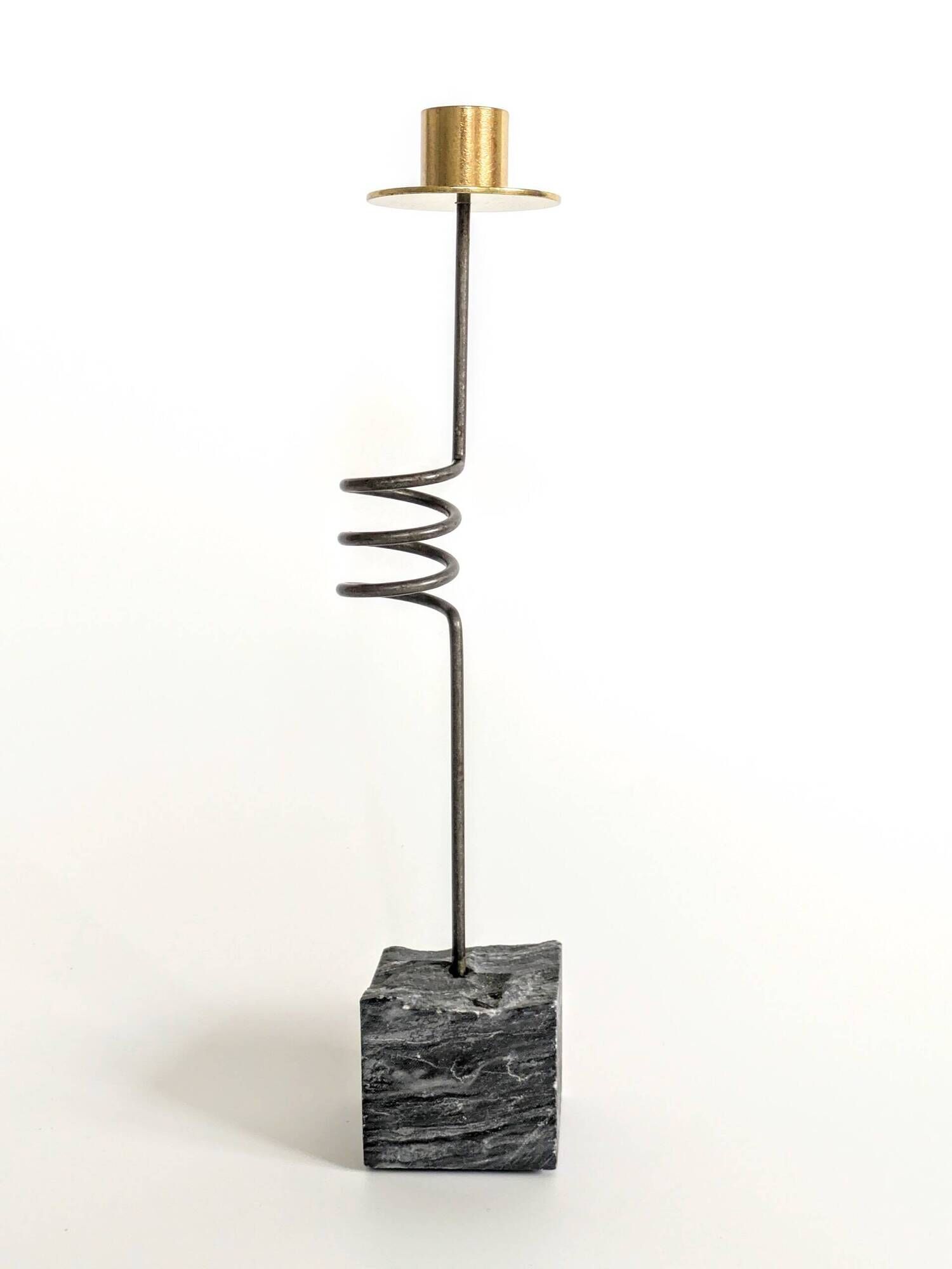 Set of 3 candlesticks | IKEA “Kräsen” from the 1980s | Steel, Brass, Granite