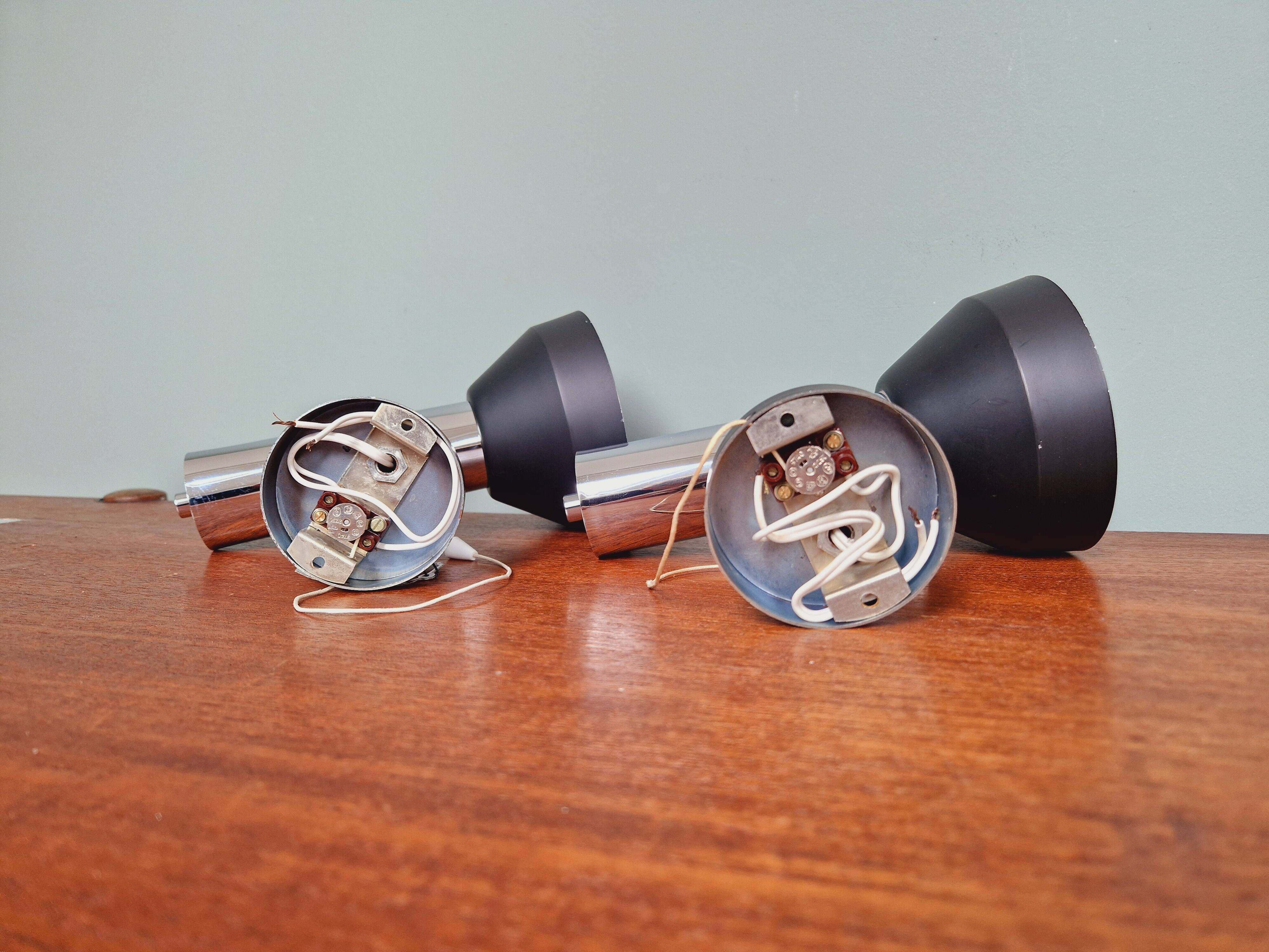 Pair of chromed metal wall lights, Boulanger, 1970s