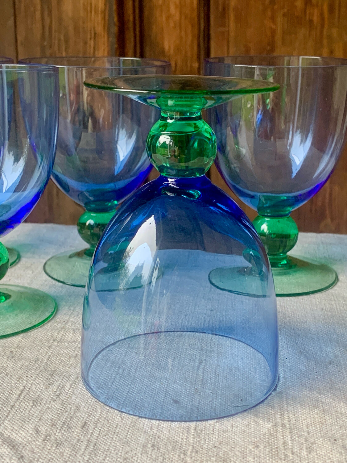 5 vintage Ålhens green and blue blown glasses