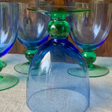 5 vintage Ålhens green and blue blown glasses