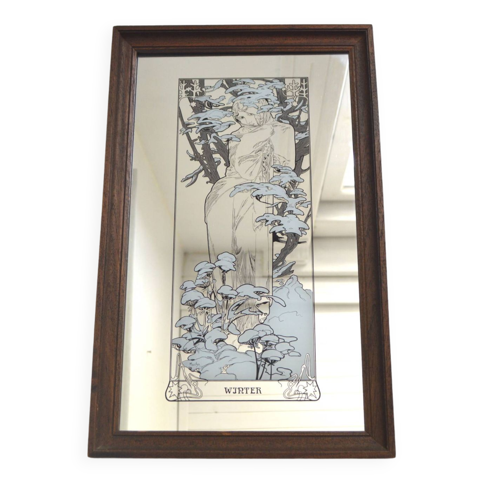 Winter mirror 70s Art Nouveau style after Alfons Mucha