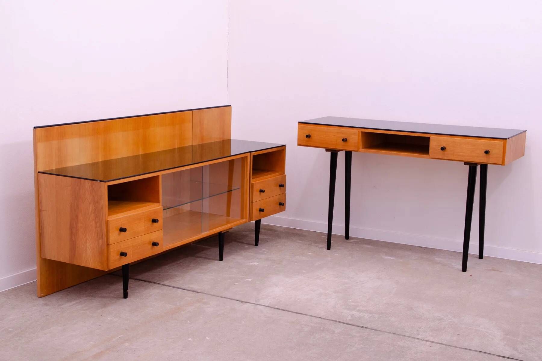 Mid-century glazed cabinet bookcase by Mojmír Požár