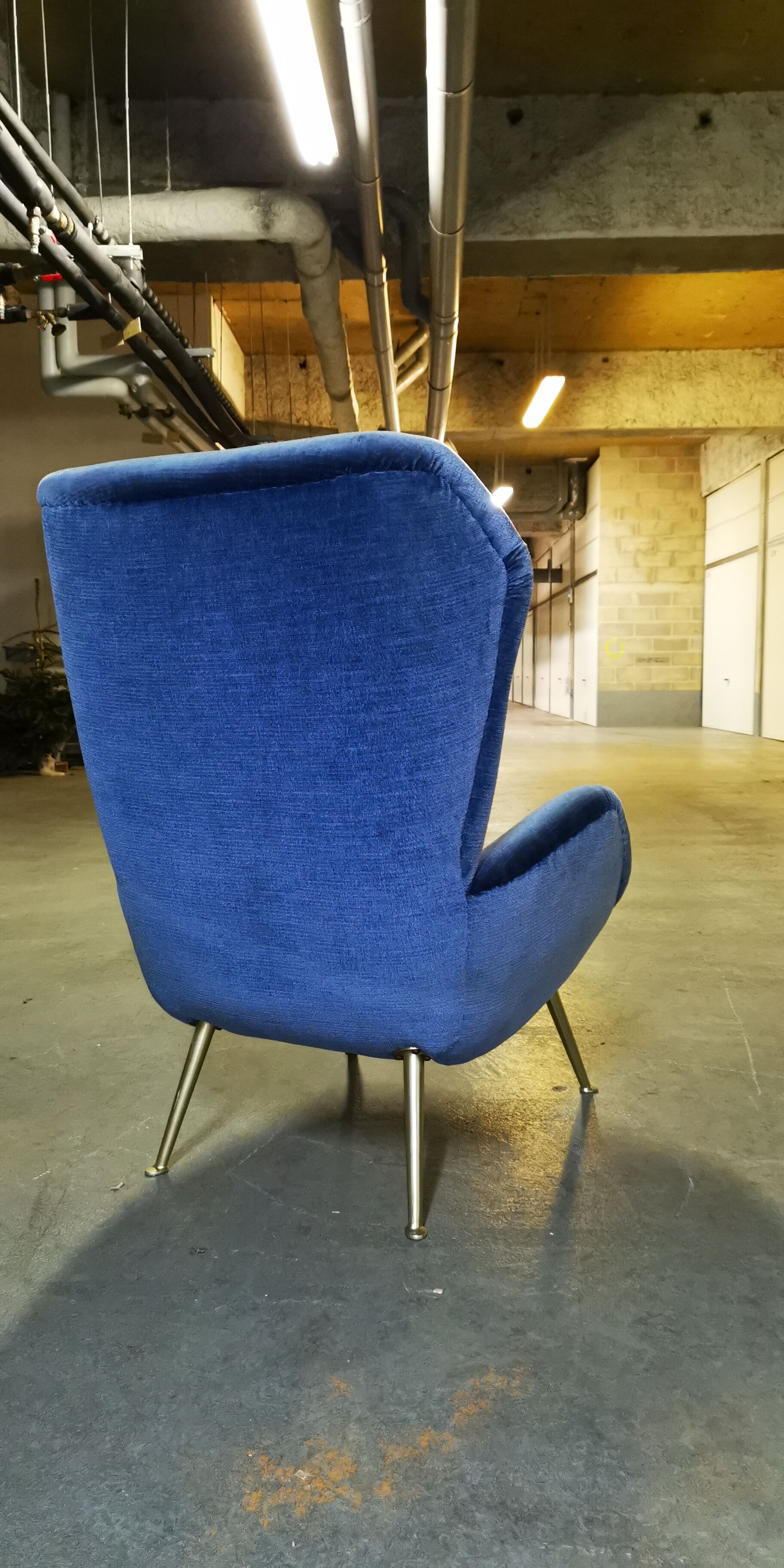 Fauteuil wingchair bergère années 50 60 bleu