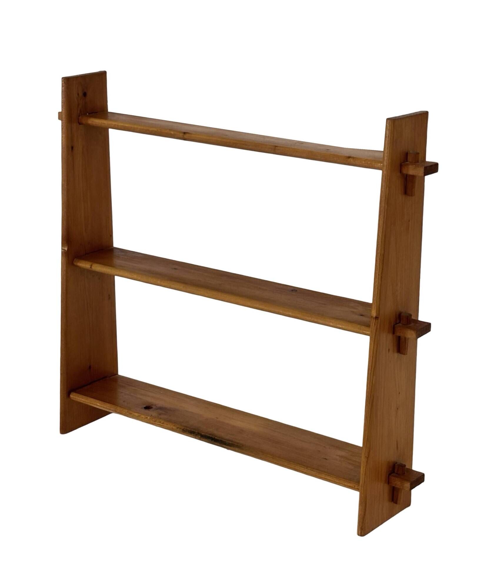 Vintage wooden wall shelve rack bookshelf in pinewood minimalist design