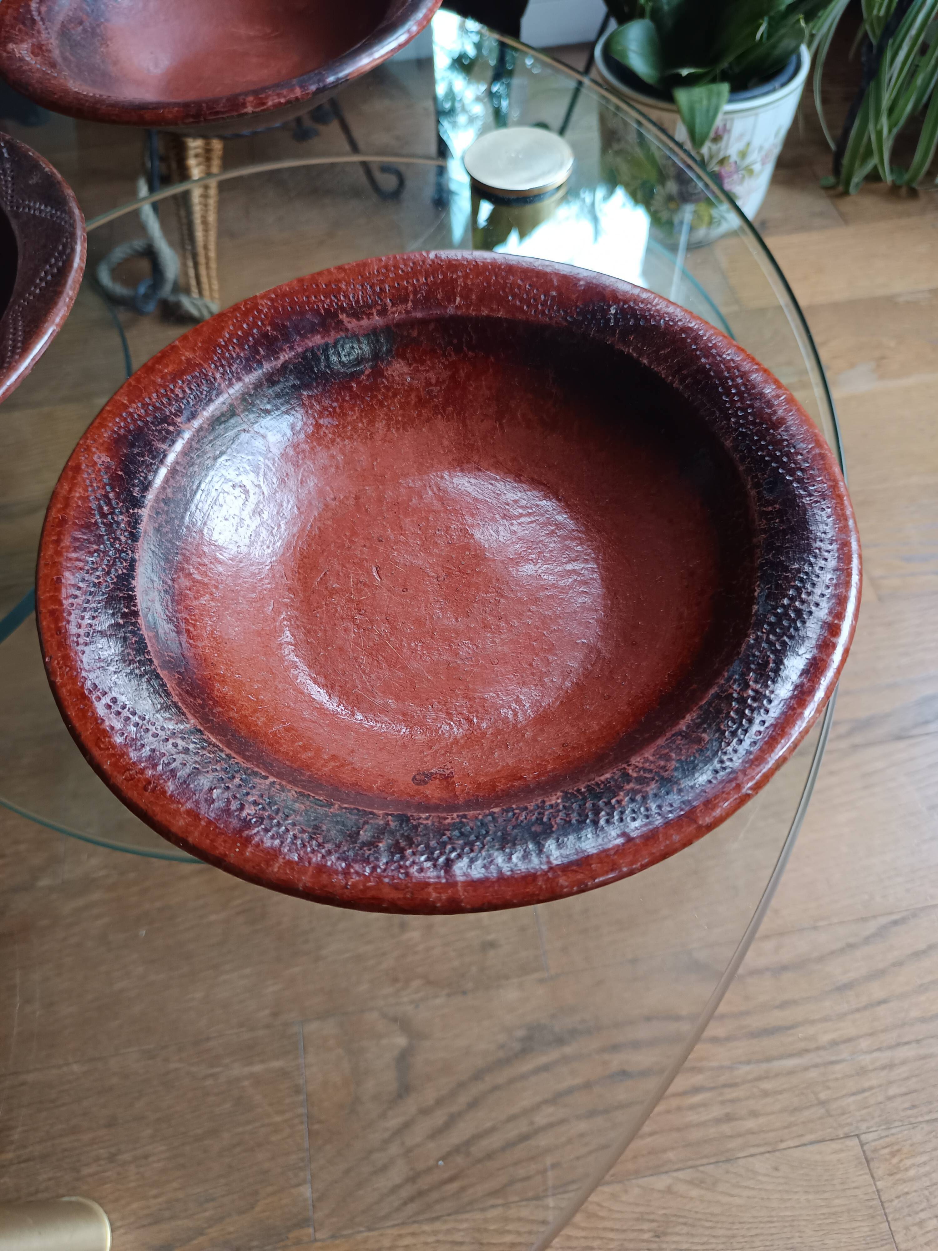 6 antique hand-turned glazed terracotta plates