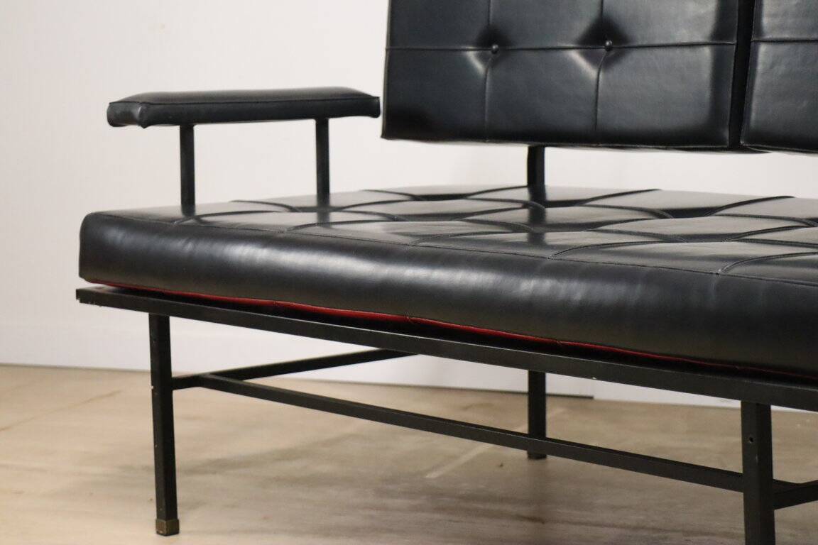 Vintage "Daybed" sofa bench in metal and imitation leather, 1950