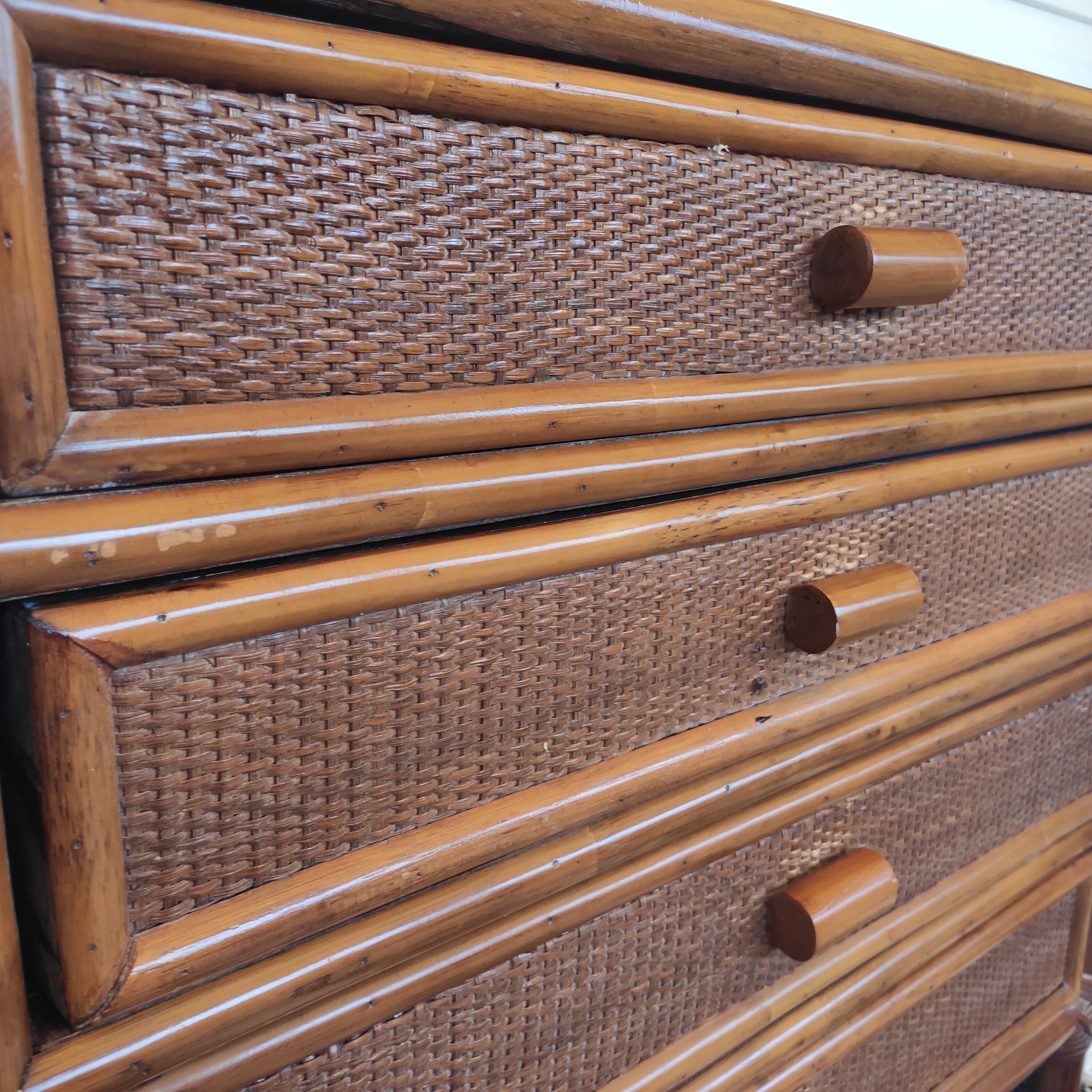 Vintage rattan chest of drawers