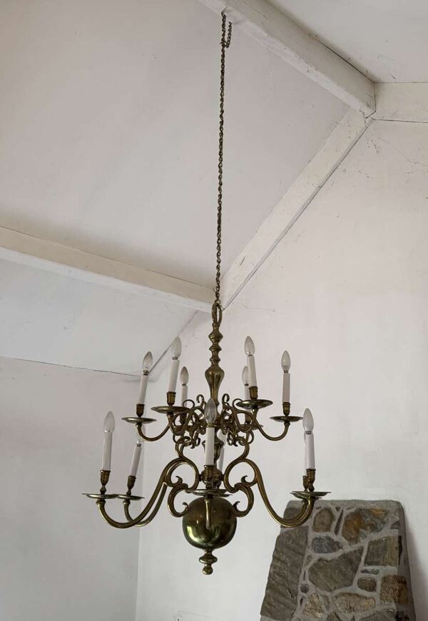 Lustre hollandais en laiton à 2 étages 12feux