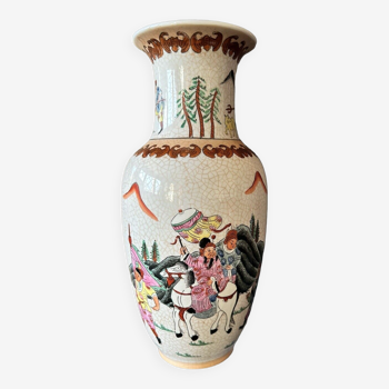 Vase chinois porcelaine craquelee - scene de chasse