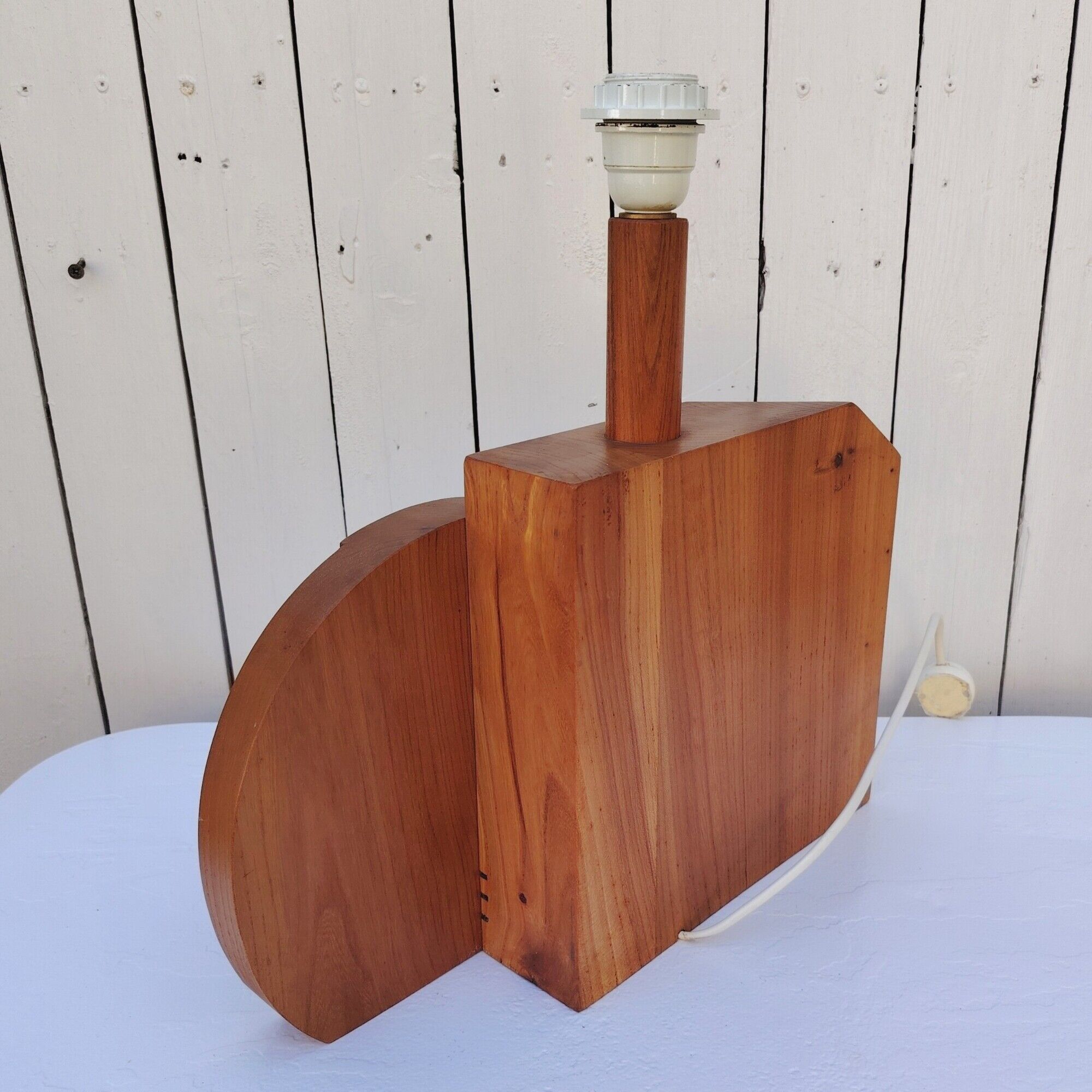 Large wooden lamp, geometric, 1970s design, F. Sénac