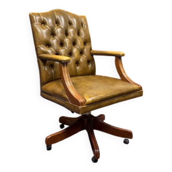 Chaise de bureau Chesterfield jaune classique anglaise