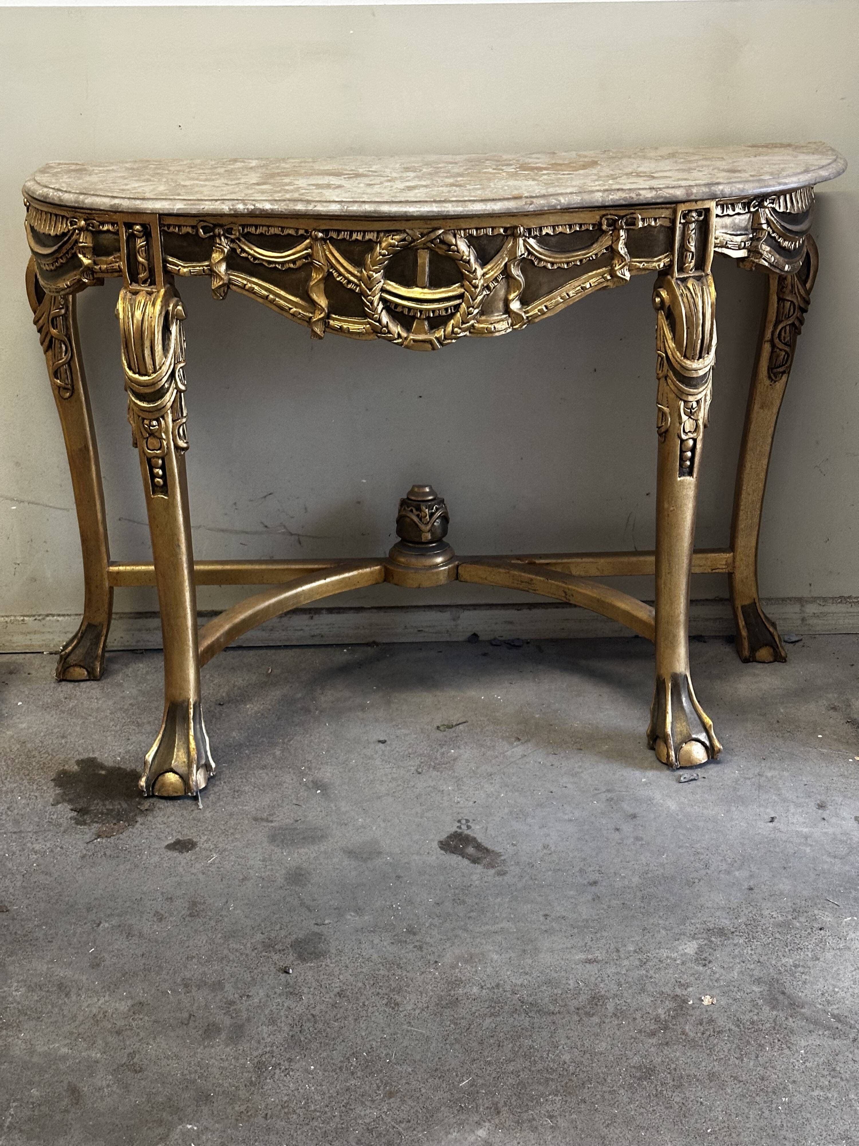 Hollywood Regency Console - Gilded Wood and Marble