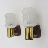 Pair of vintage Italian Targetti wall sconces in gold-tone metal