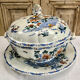 Large flat Gien rooster model and peonies 1938 1960