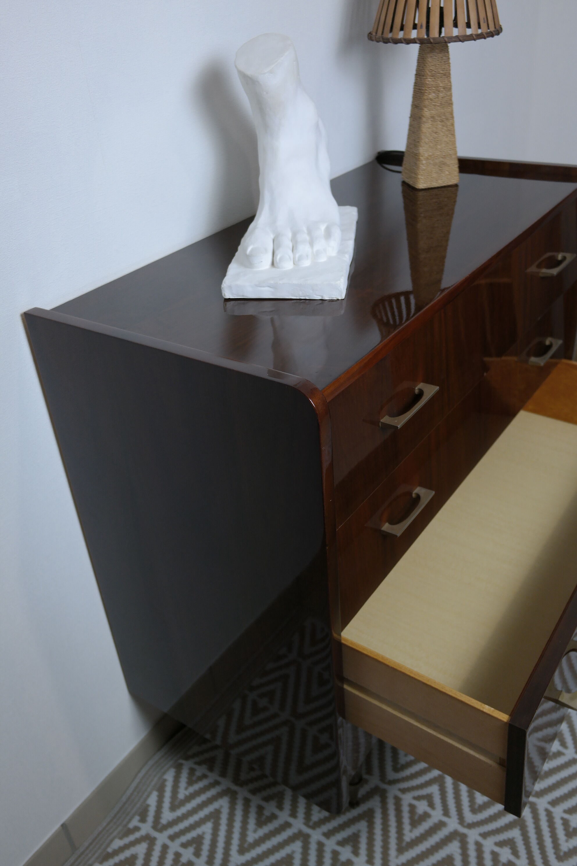 Walnut lace-up vintage chest of drawers