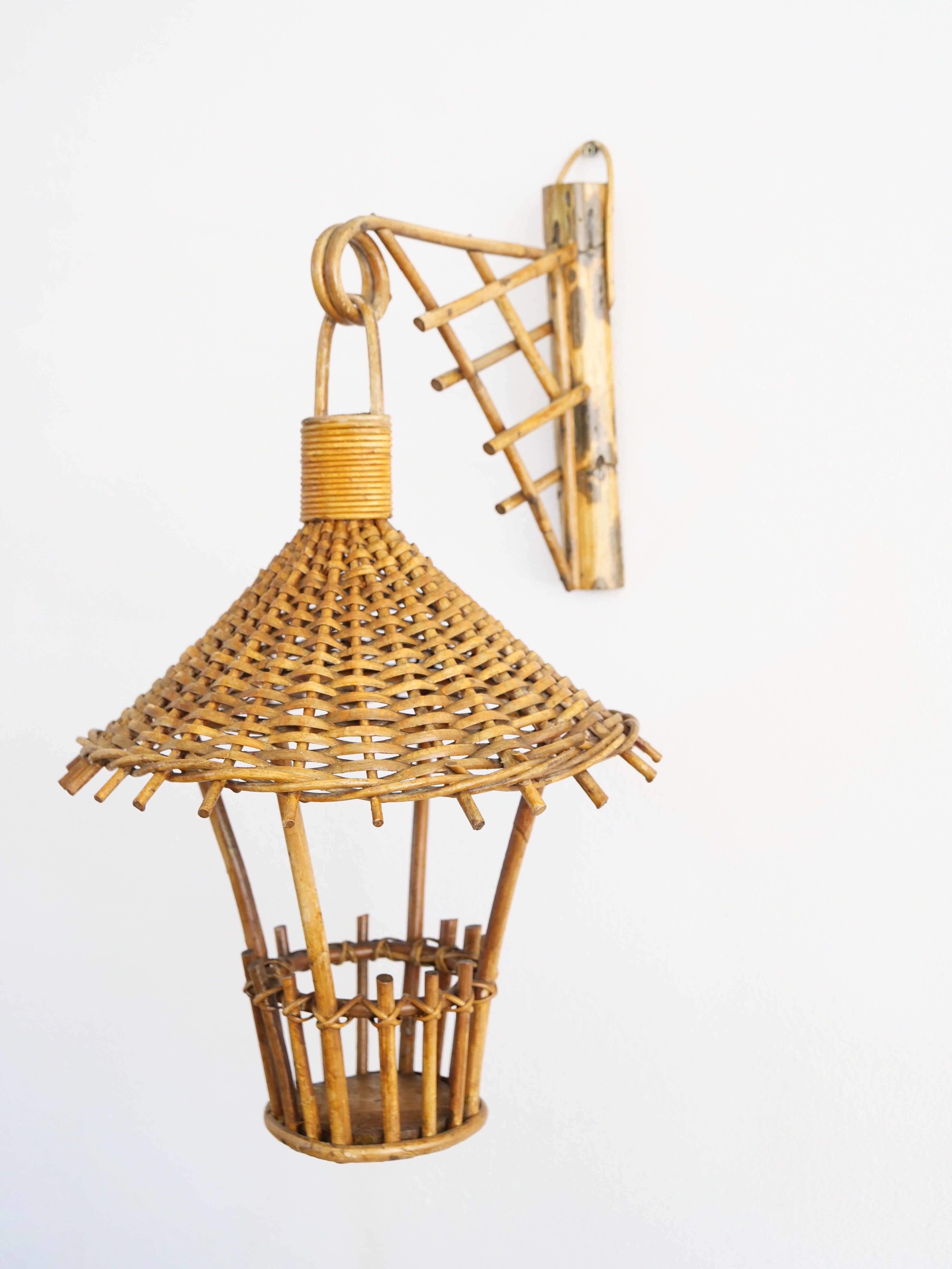 rattan wall lamp for hanging plant