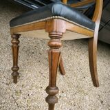Set of 6 English chairs in mahogany and black leather
