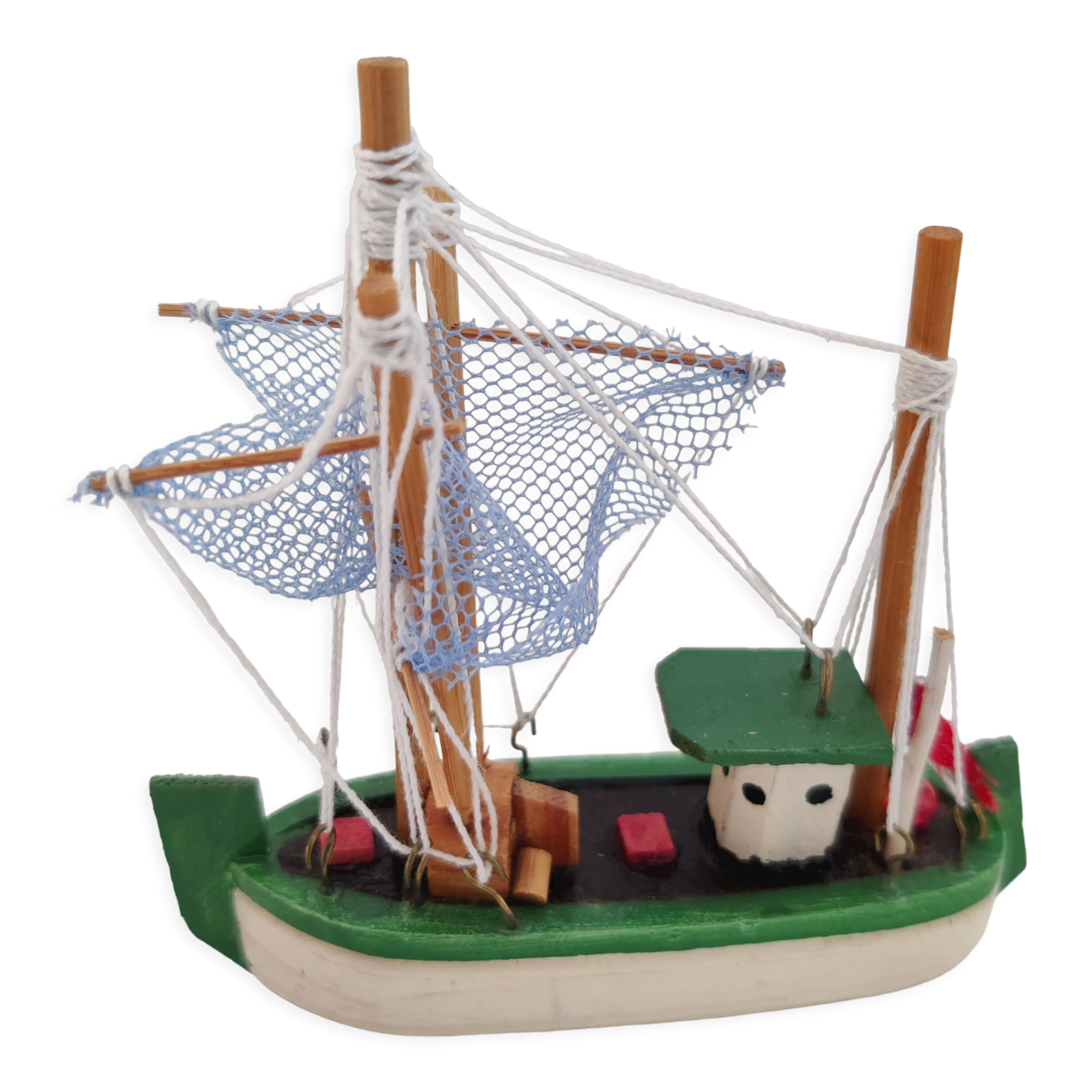 Fishing boat trawler Vintage painted wood