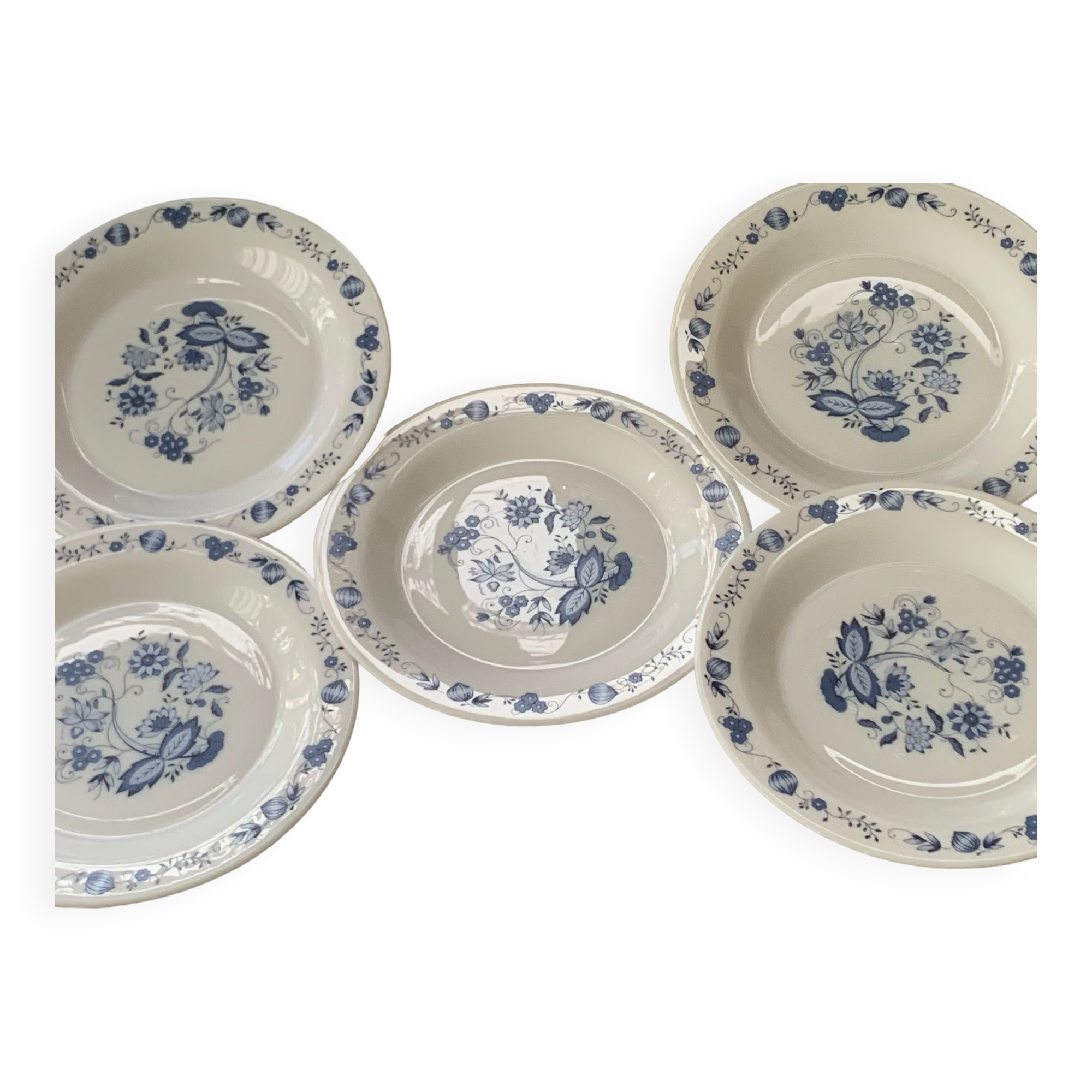 3 bowls and 5 blue plates