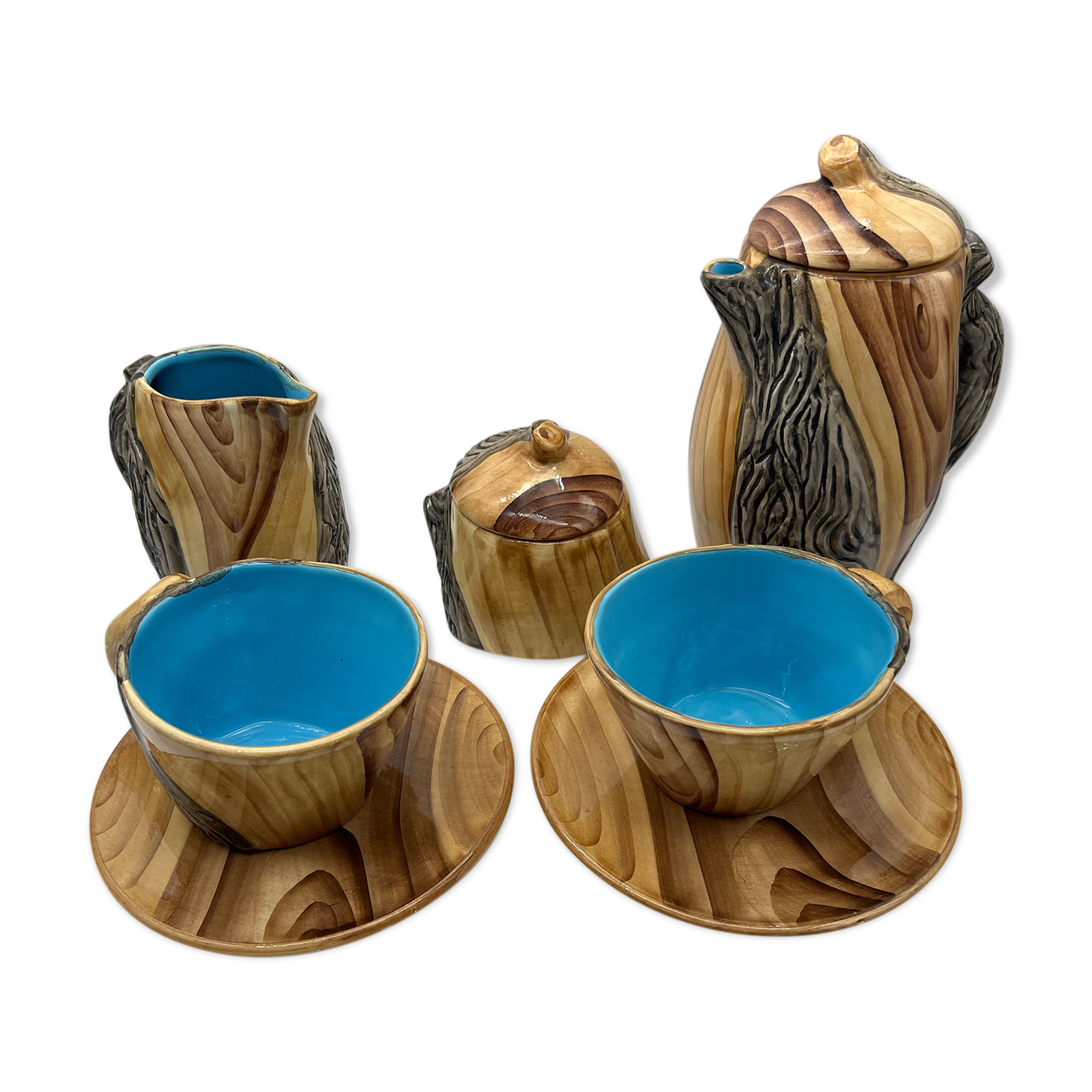 Vintage Vallauris Tea Service in Faux Bois by Grandjean-Jourdan