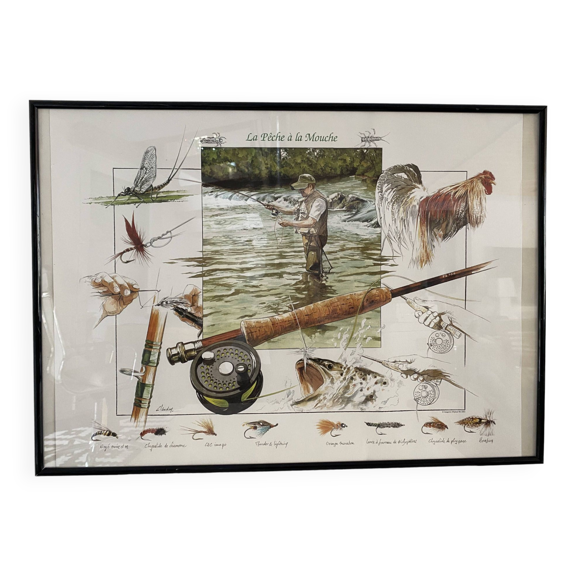 Tableau Image d'Épinal "La Pêche à la Mouche" Olivier Claudon