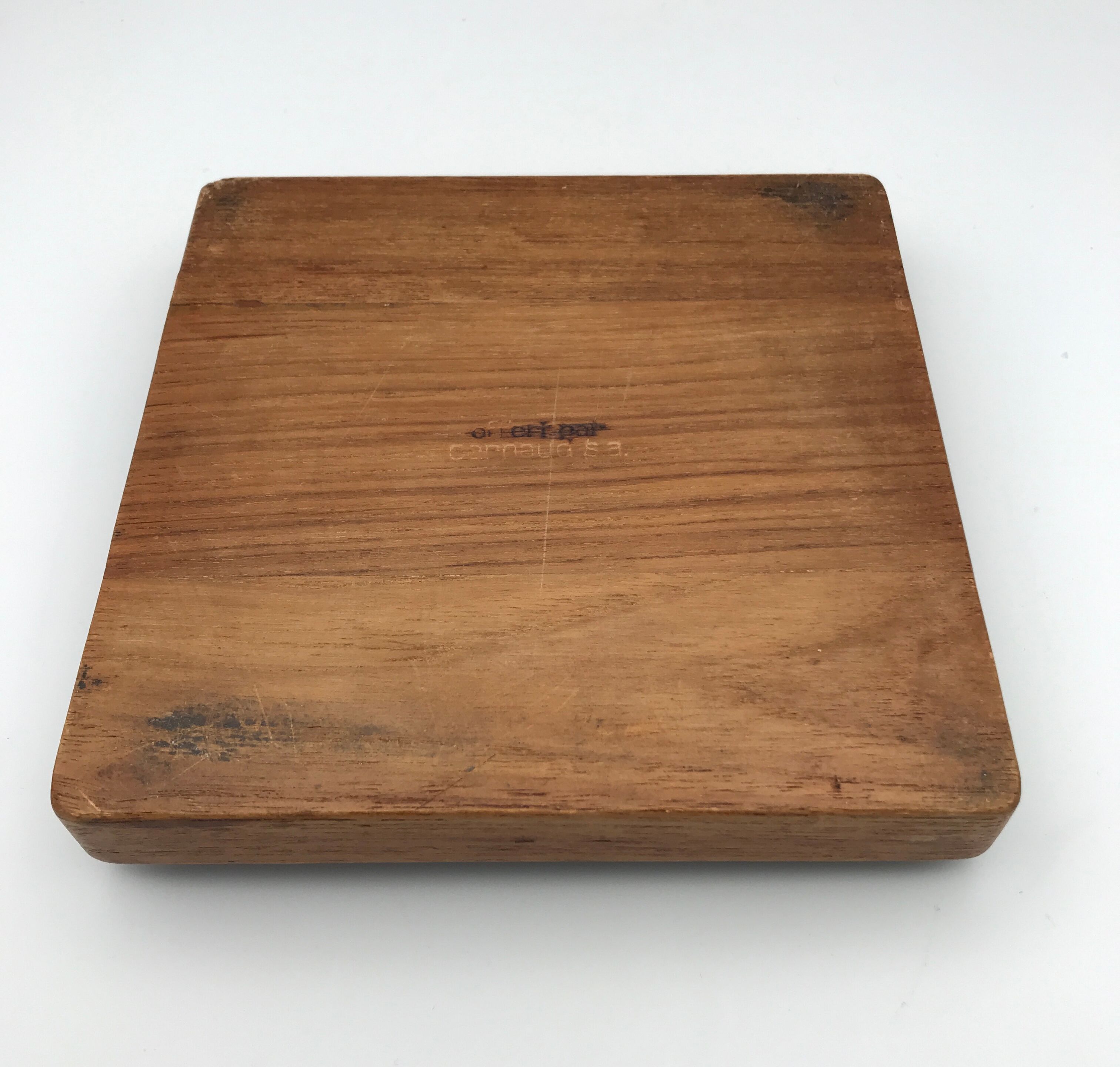 Cendrier design moderniste en bois et métal inox 16 x 16 cm