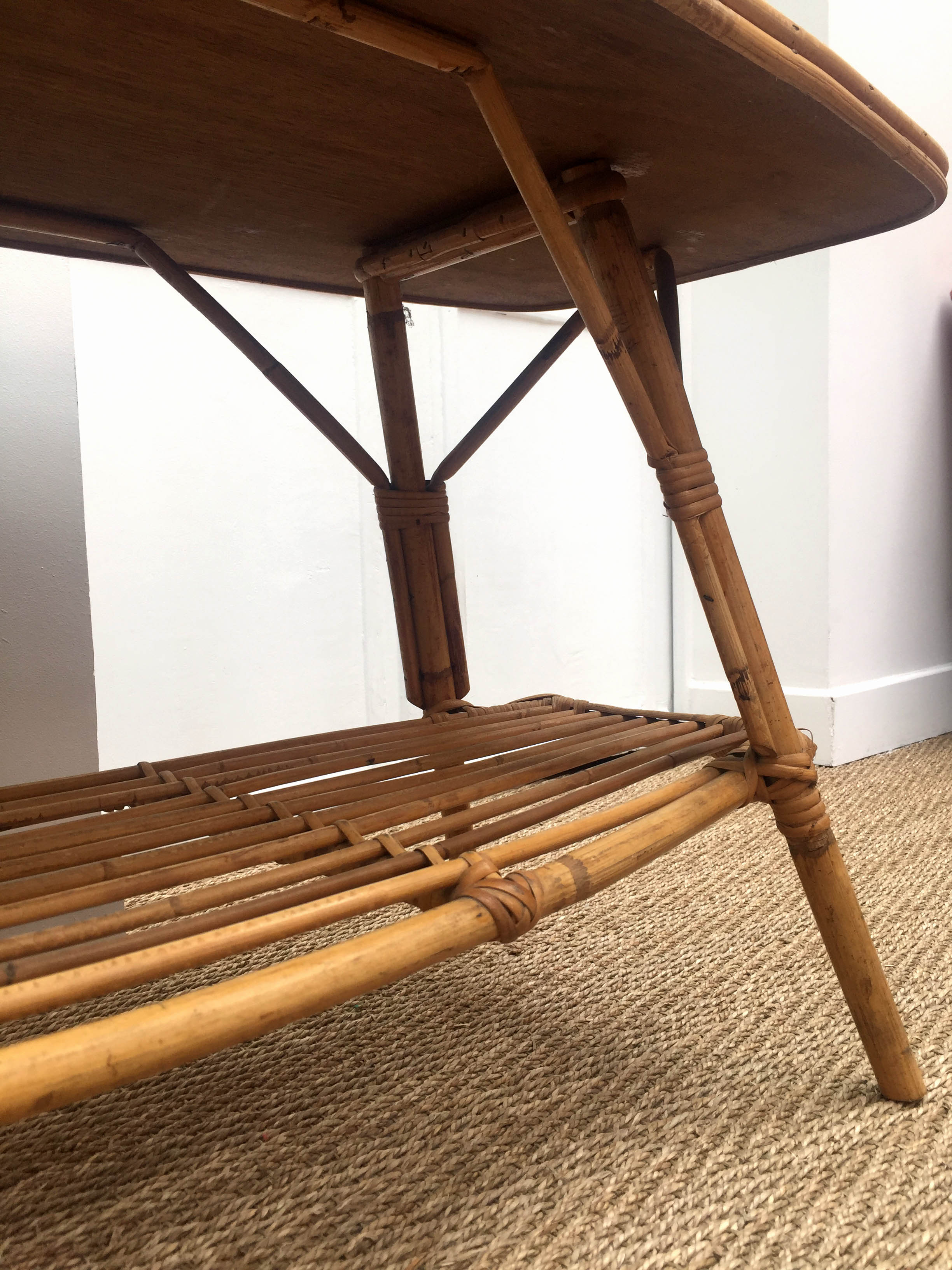 Rattan coffee table and solid wood tray