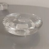 Antique French round candlesticks in glass or crystal with small bubbles