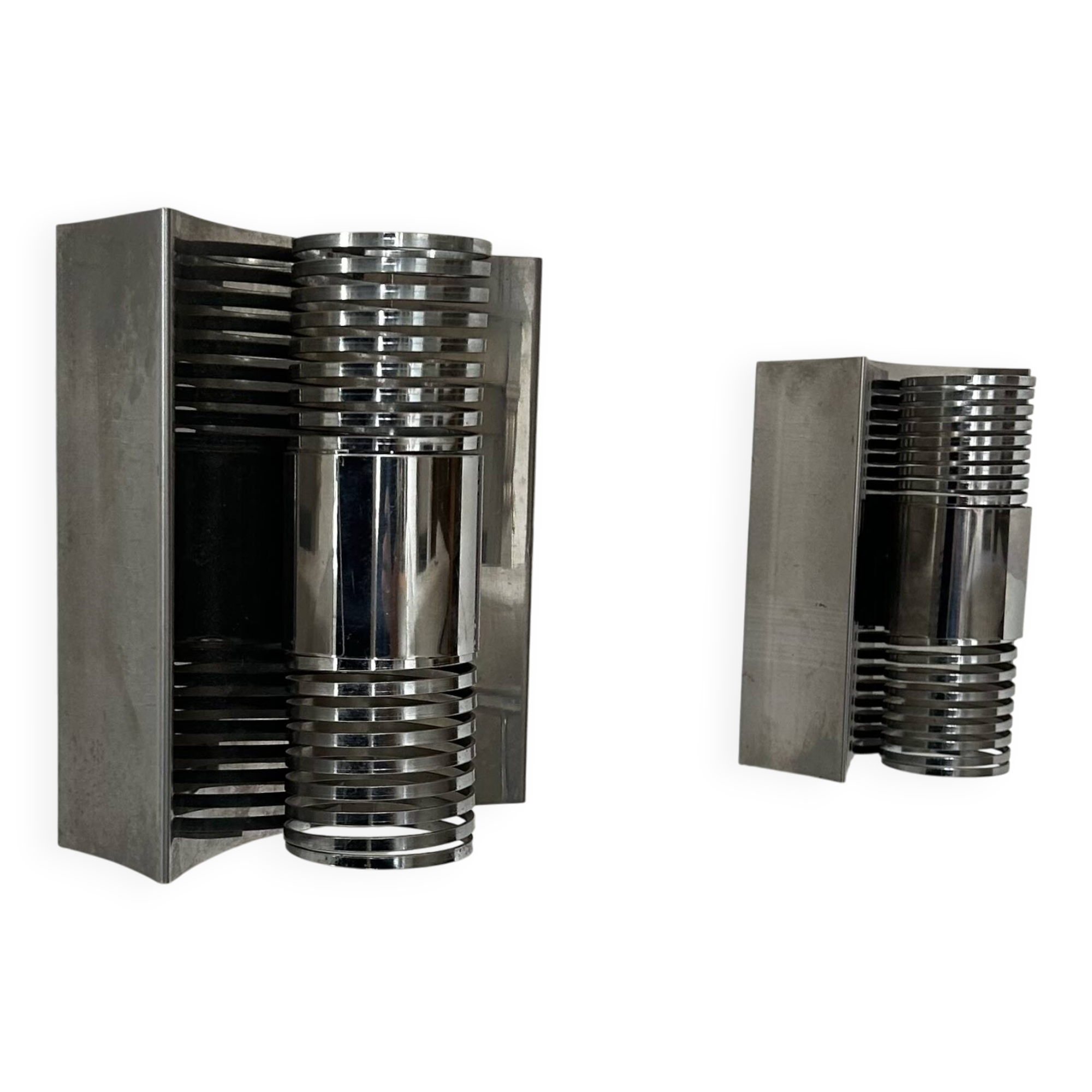 Pair of vintage chrome metal wall lights, France 1970