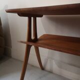 Scandinavian wooden side table with shelf, Poland 1970