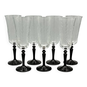 7 flûtes pied noir vintage modèle onyx de luminarc france