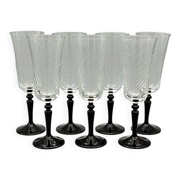 7 vintage black foot flutes onyx model from luminarc france